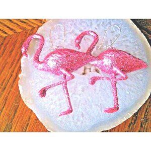 New Retro 80s Style Bright Pink Flamingo Glitter Dangle Earrings - 2.75”